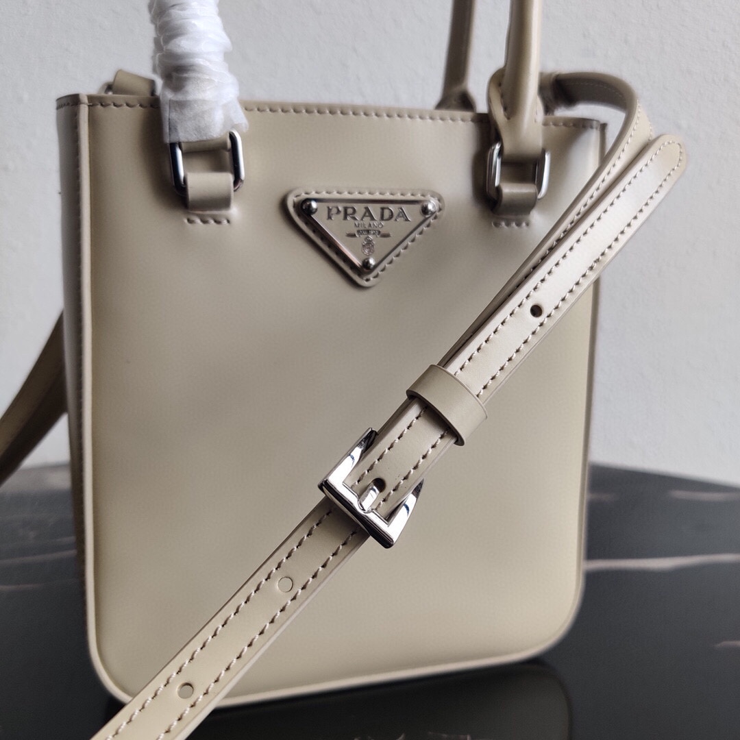 Prada Mini Leather Bucket Bag Shoulder Bag Beige 1BA331